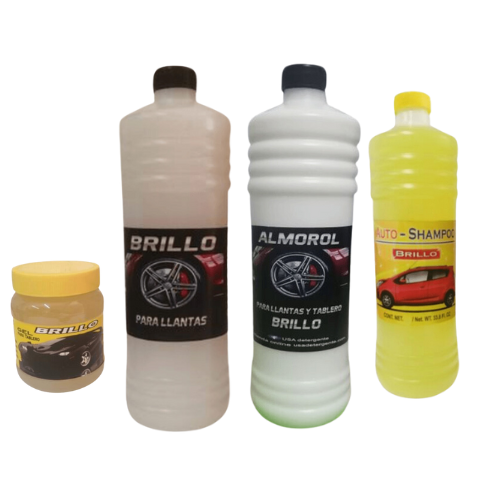 Kit Automotriz - Almorol Llantas, Almorol Tablero, Shampoo, Crema Mega Brillo Llantas 250g