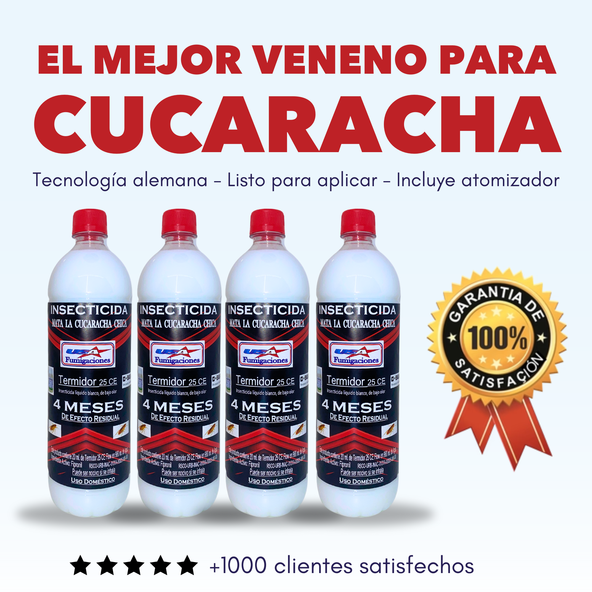 Kit - Fumigue Usted Mismo - 4L de Veneno para Cucarachas - Fácil de Aplicar con Atomizador